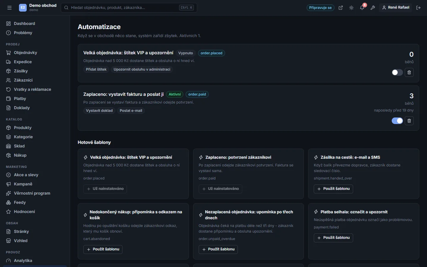 Buyshop admin – Automation (Dark mode)