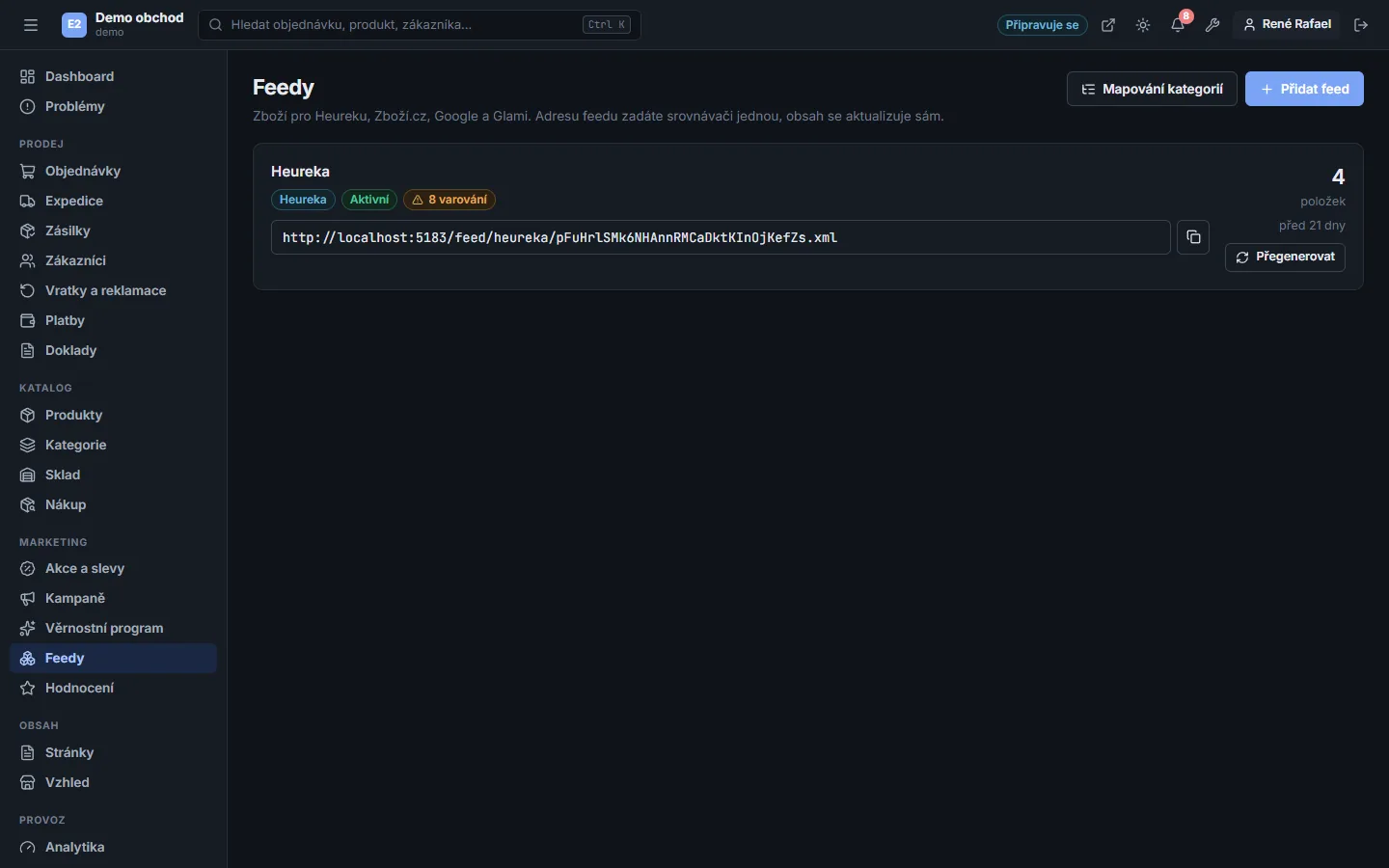 Buyshop admin – Feeds (Dark mode)